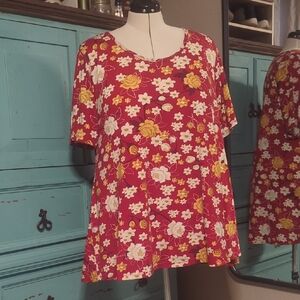 LuLaRoe Floral Short Sleeve Top - Red, Yellow, White